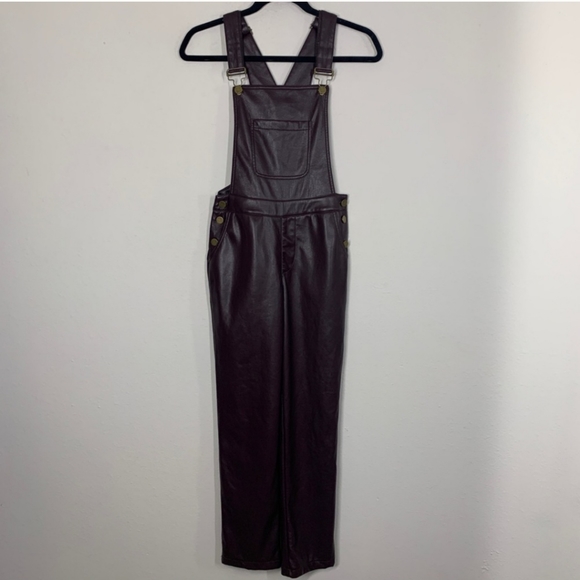 Lulus Modern Charm Vegan Leather Overalls Plum Purple Sz XS - Picture 6 of 15